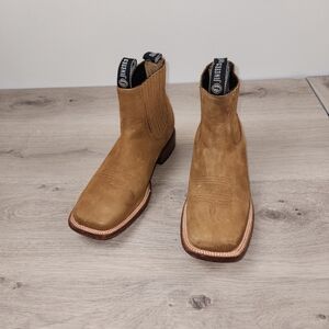 Jinetes Boots Mens 9.5 Brown Square Toe Suede Slip On Made In Mexico